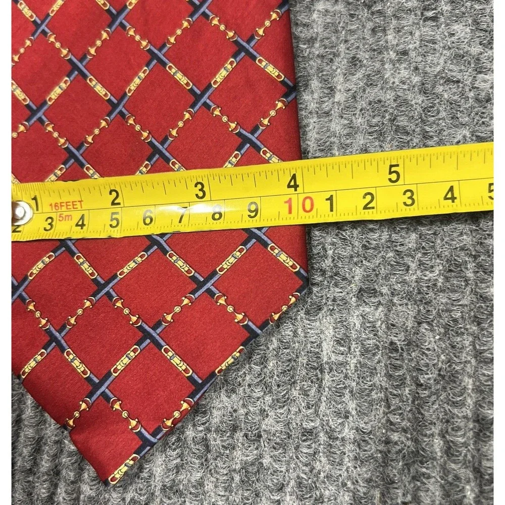 Dunhill Silk Necktie Red Equestrian Buckle Harness Horse Tack Tie 56”‎ X 4” VTG